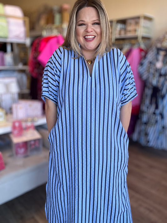 Springtime Ease Curvy Navy Midi Dress