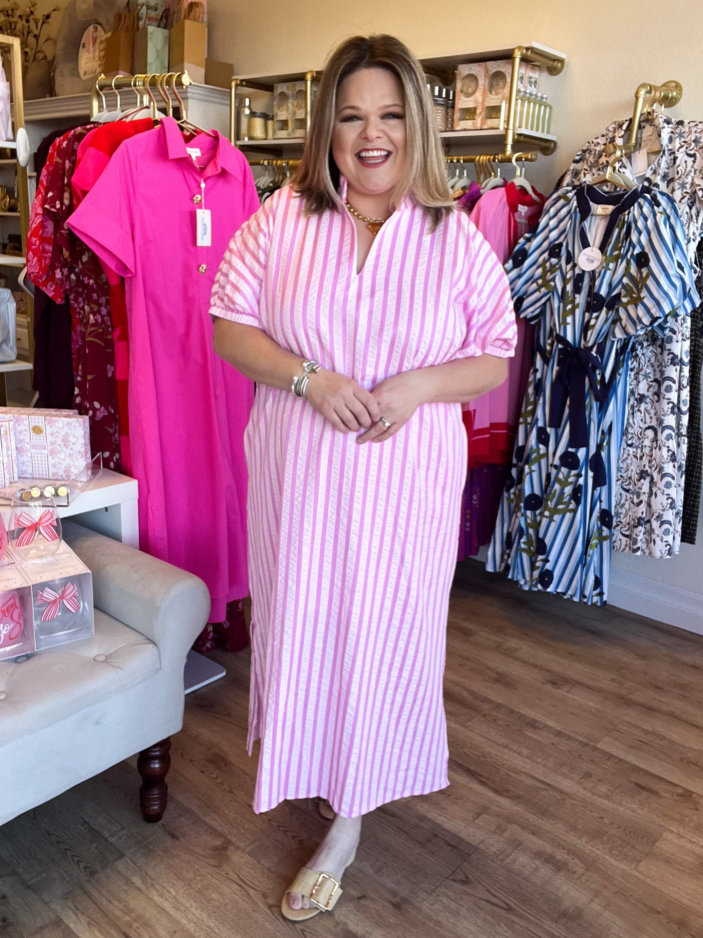 Springtime Ease Curvy Pink Midi Dress