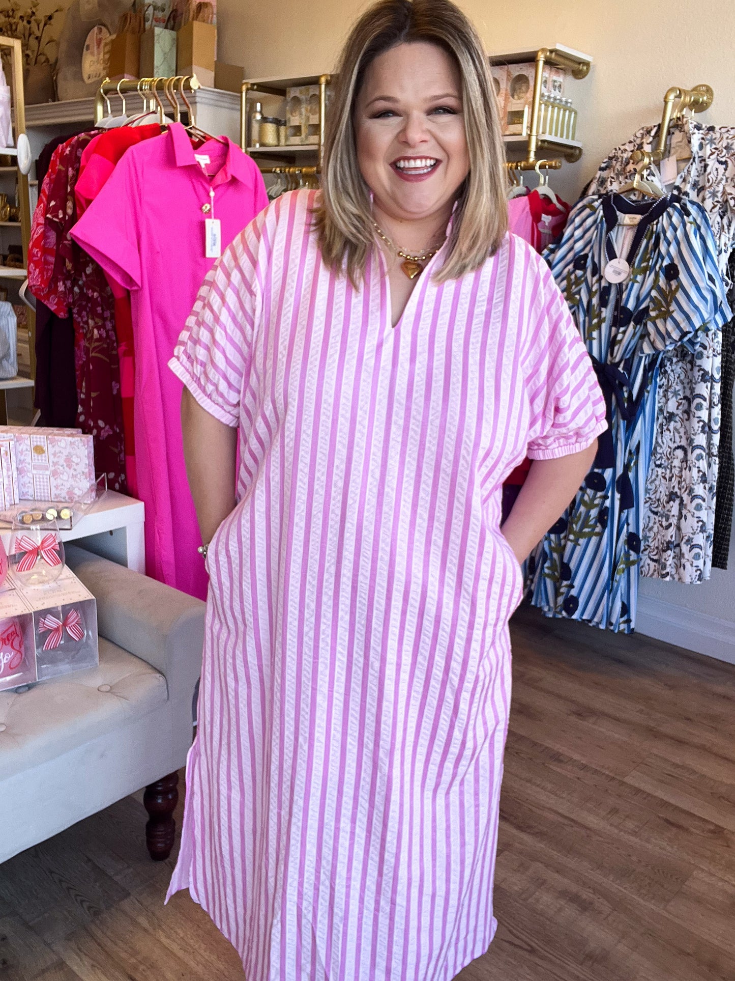 Springtime Ease Curvy Pink Midi Dress