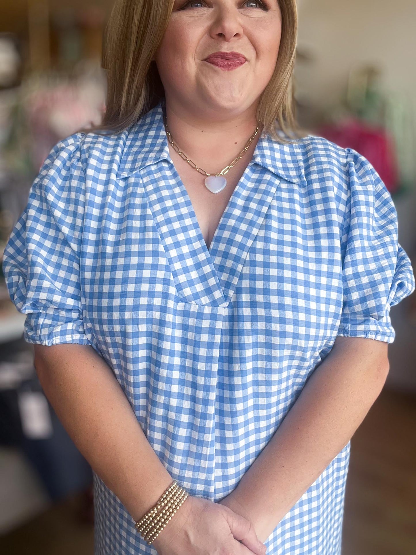 RESTOCKED! Star-Spangled Sweetheart Curvy Blue Gingham Midi Dress