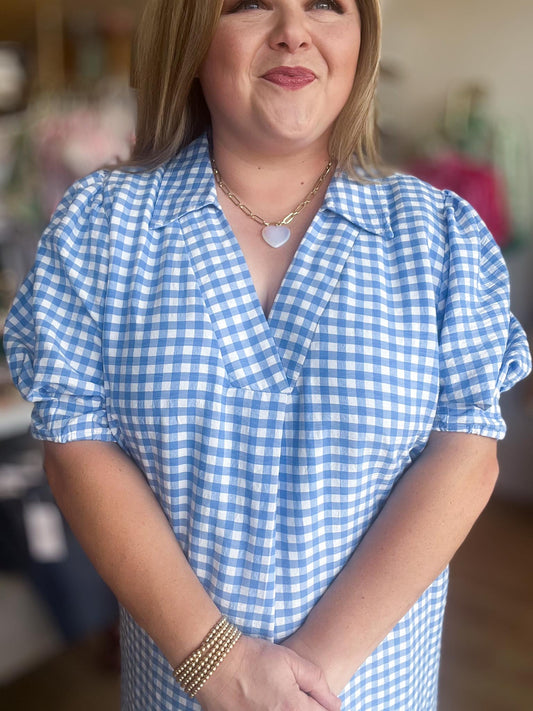 Star-Spangled Sweetheart Curvy Blue Gingham Midi Dress