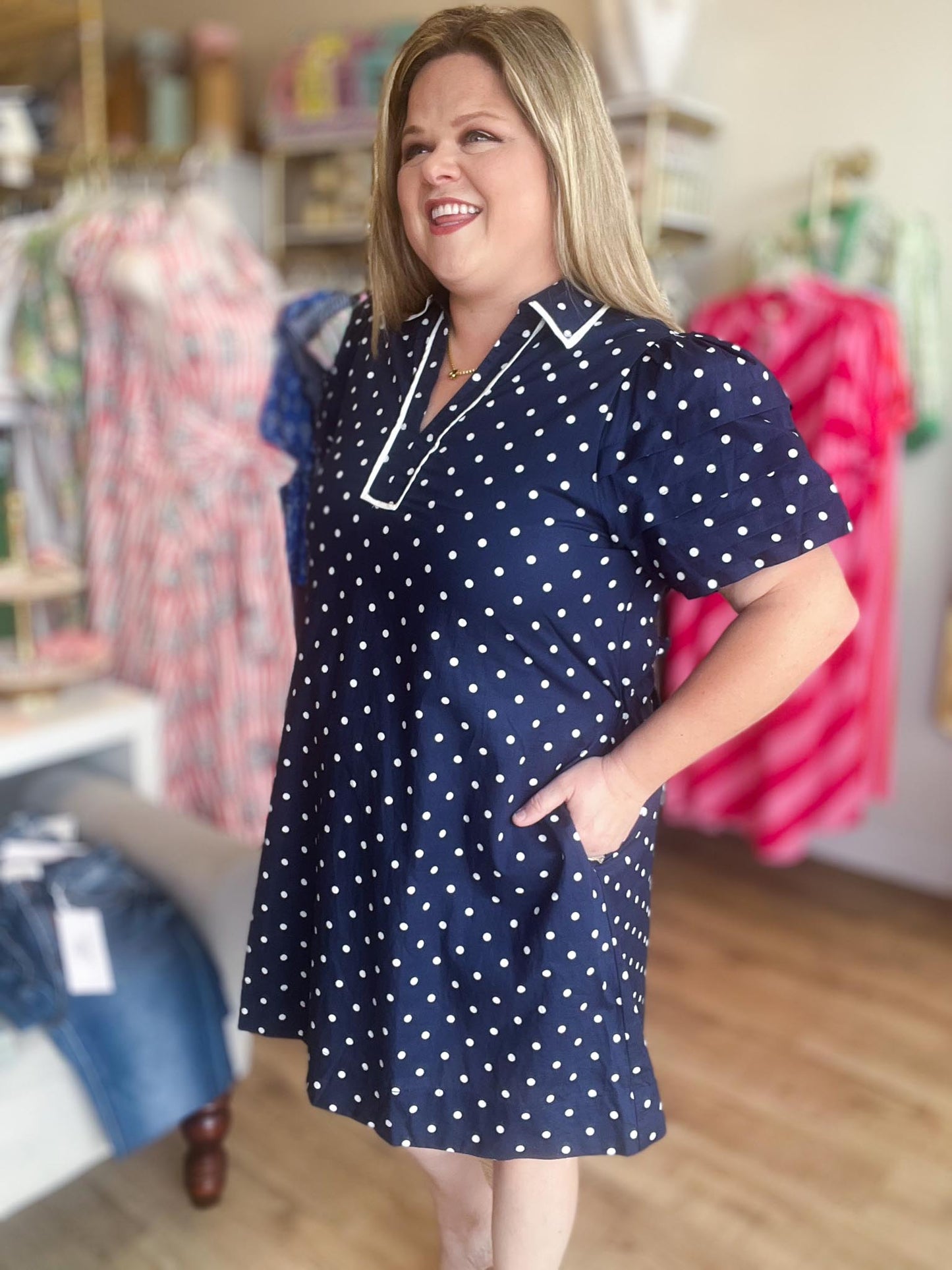 Stars, Stripes & Polka Dots Curvy Navy Dress
