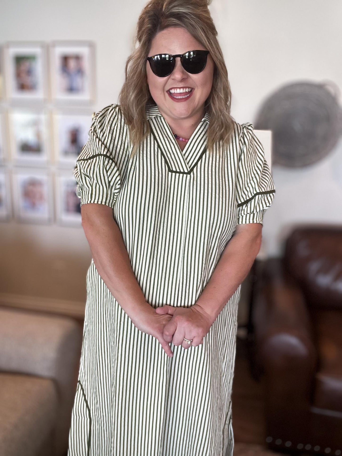 Statement Maker Curvy Olive Stripe Midi Dress