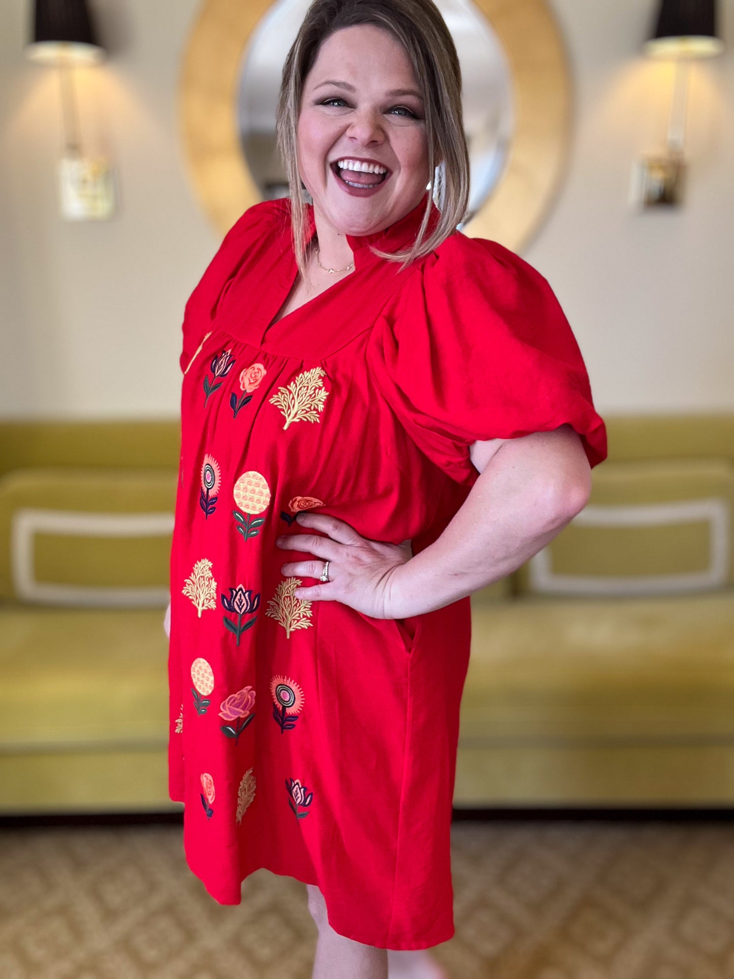 RESTOCKED! Stems of Scarlet Curvy Red Embroidered Dress (Pre-Order)