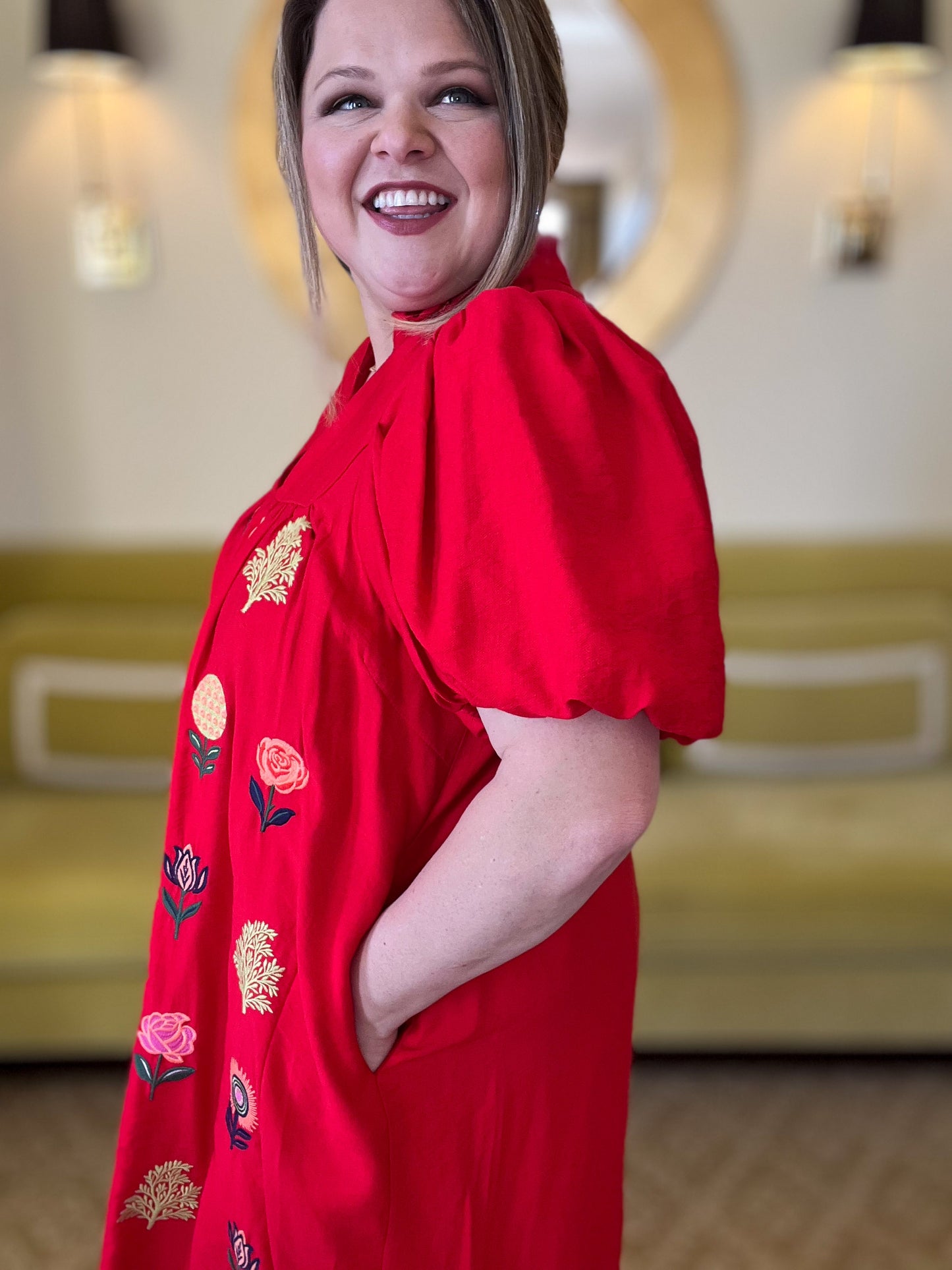 RESTOCKED! Stems of Scarlet Curvy Red Embroidered Dress (Pre-Order)