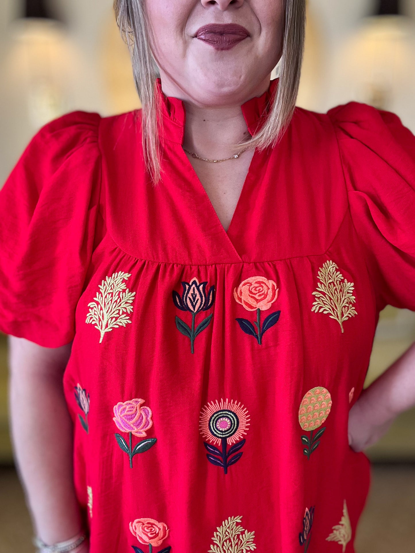RESTOCKED! Stems of Scarlet Curvy Red Embroidered Dress (Pre-Order)