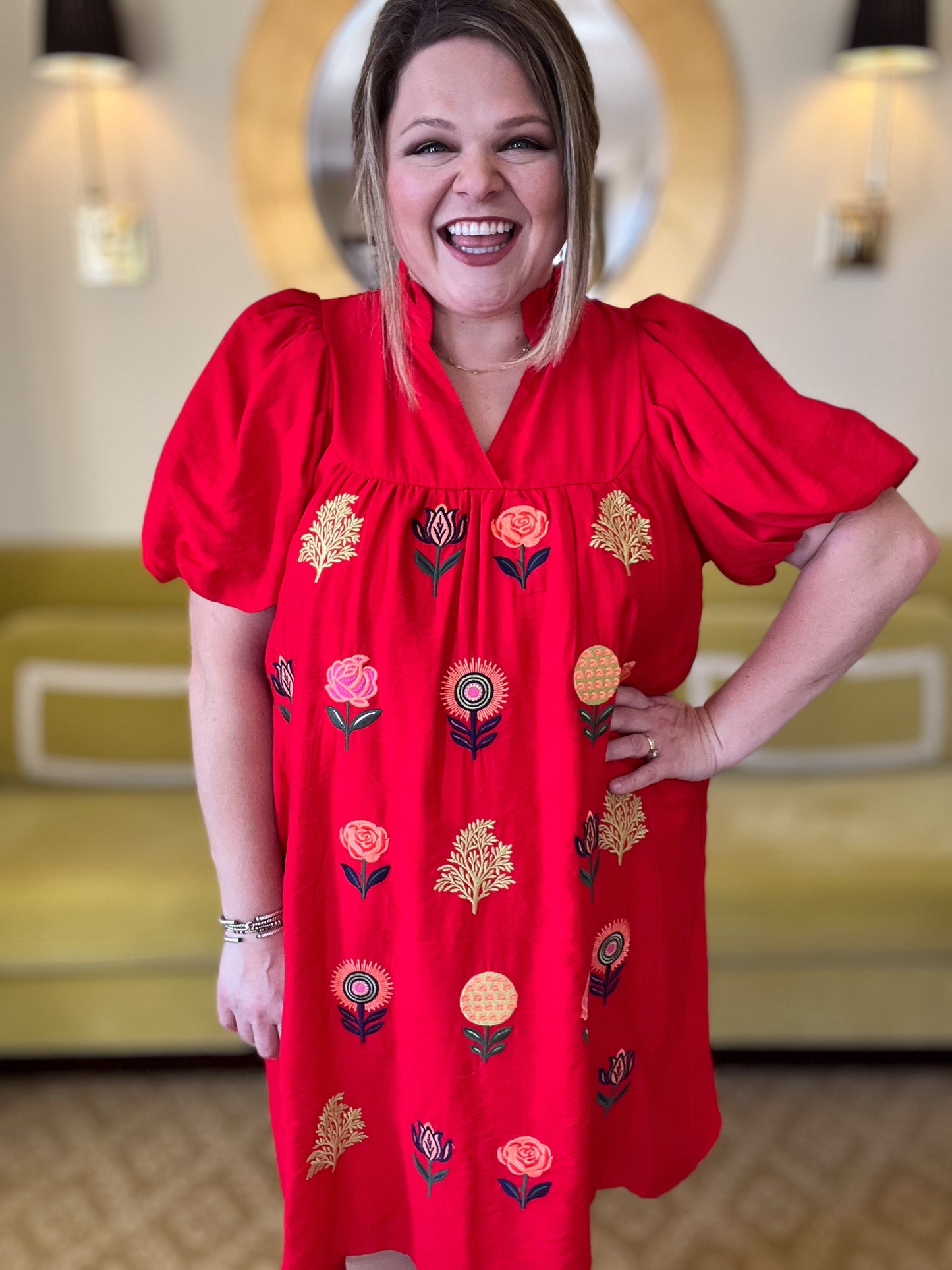 RESTOCKED! Stems of Scarlet Curvy Red Embroidered Dress (Pre-Order)