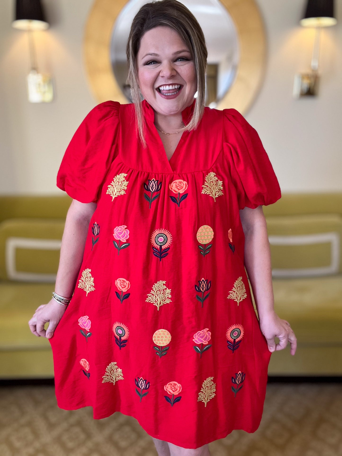 RESTOCKED! Stems of Scarlet Curvy Red Embroidered Dress (Pre-Order)