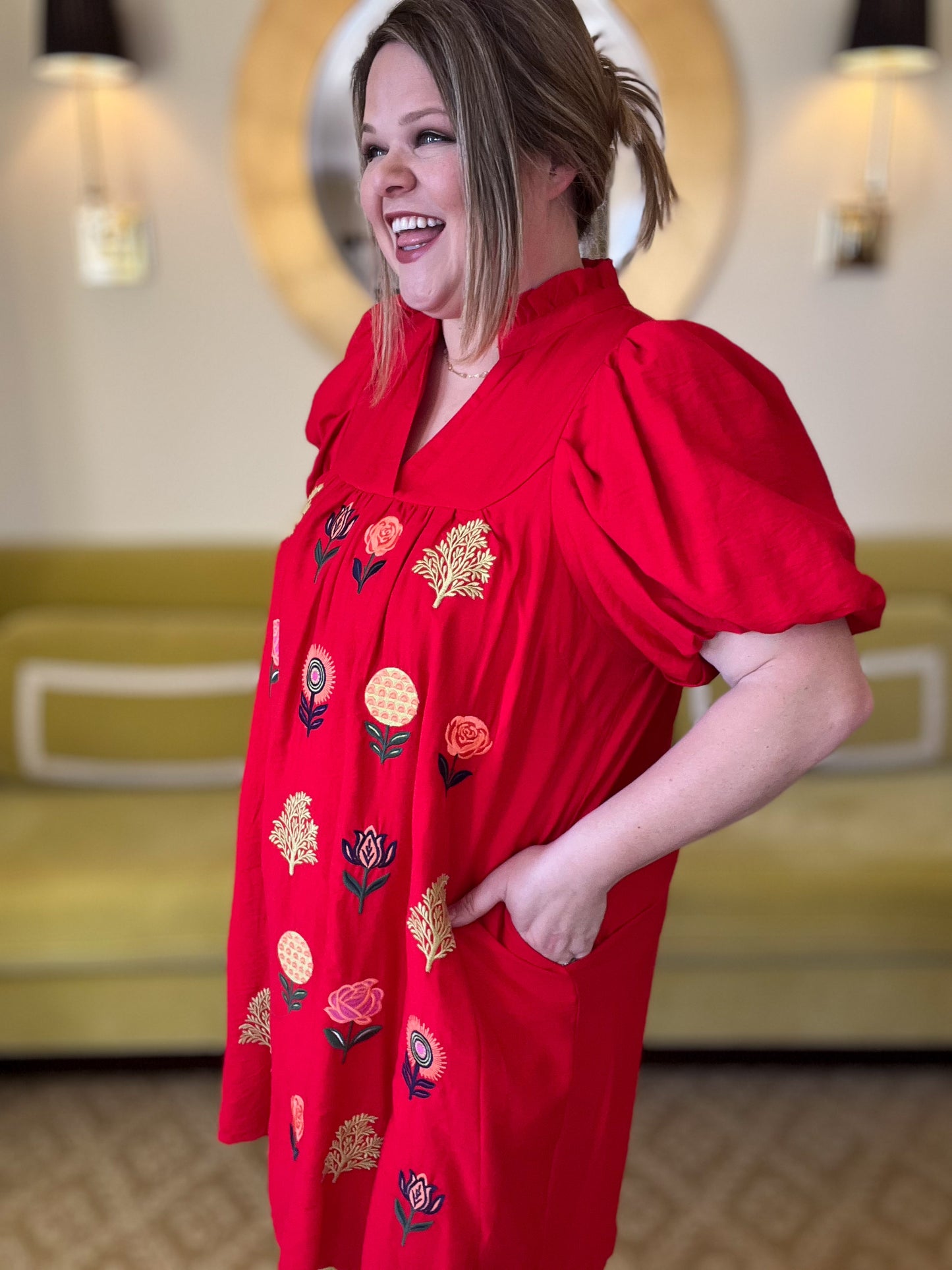 RESTOCKED! Stems of Scarlet Curvy Red Embroidered Dress (Pre-Order)