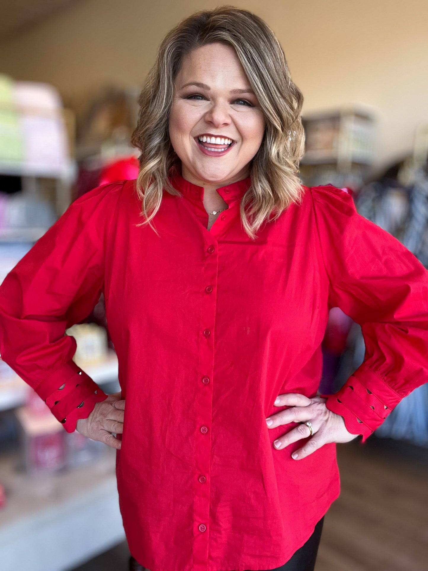 Yours Truly Plus-Size Red Button Blouse