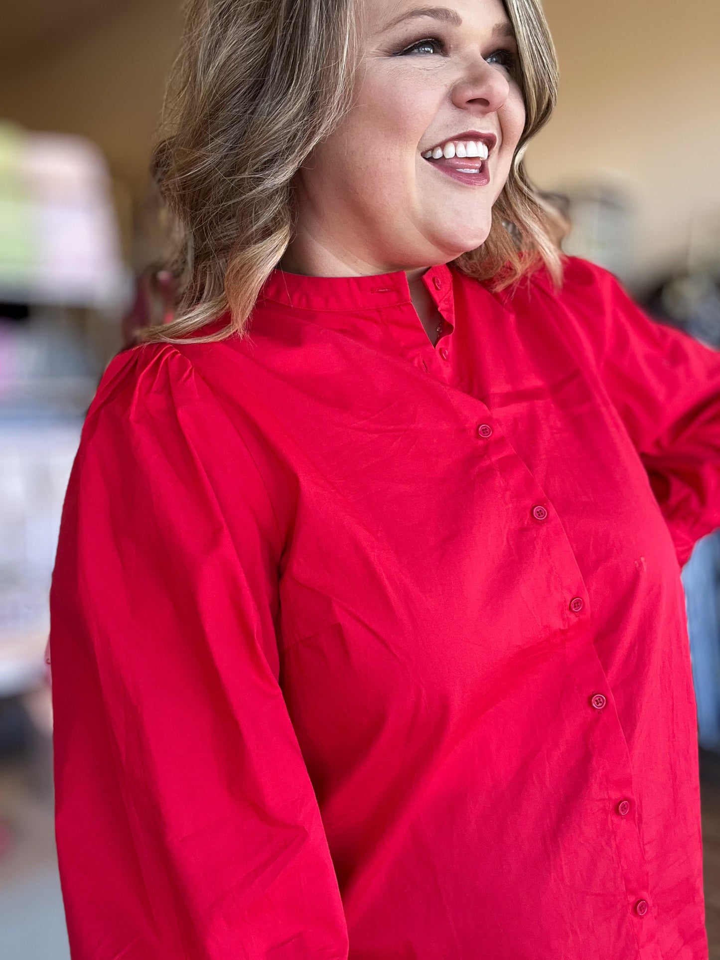 Yours Truly Plus-Size Red Button Blouse