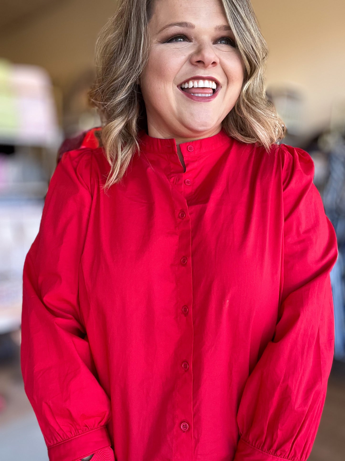 Yours Truly Plus-Size Red Button Blouse