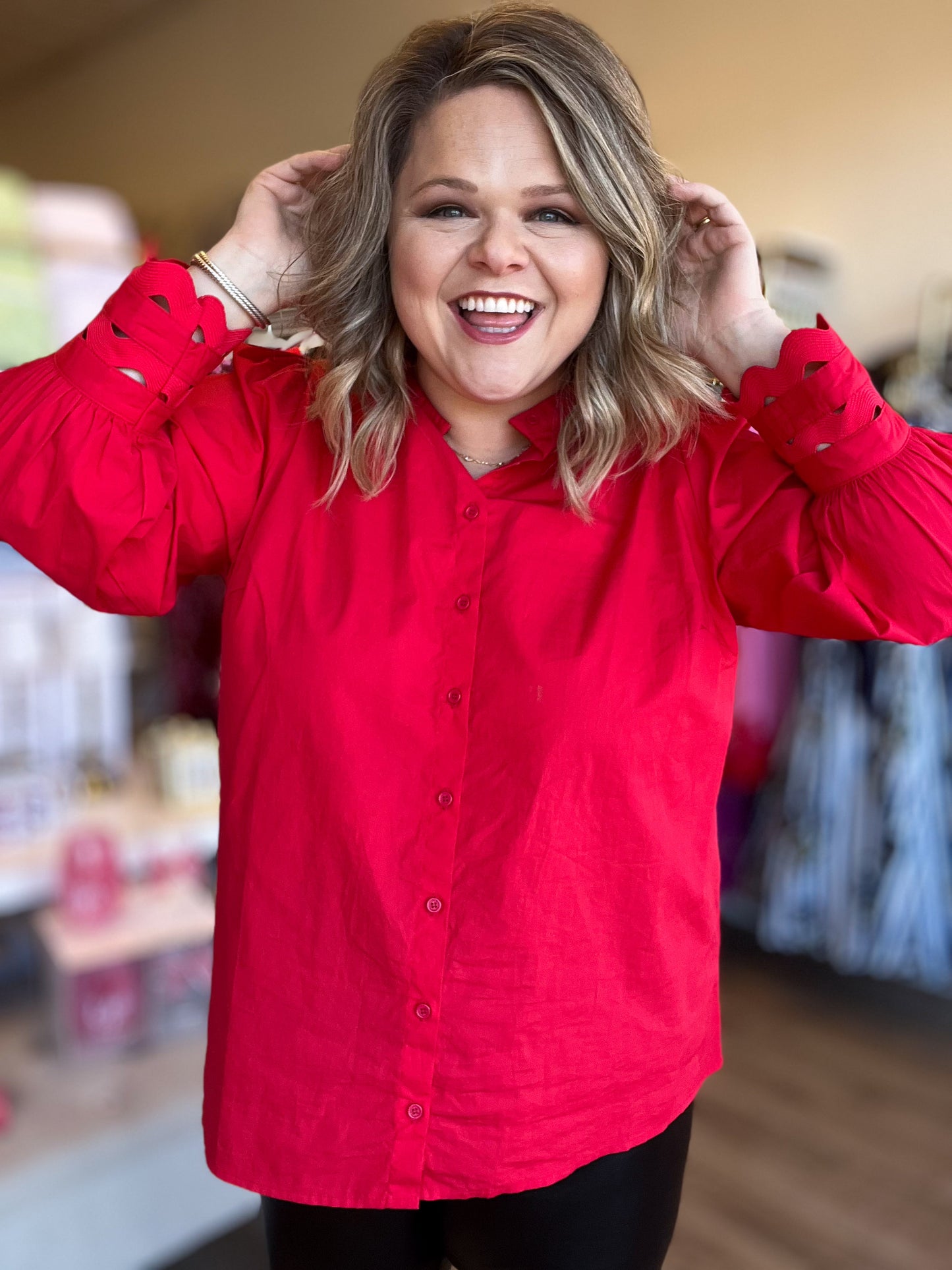 Yours Truly Plus-Size Red Button Blouse
