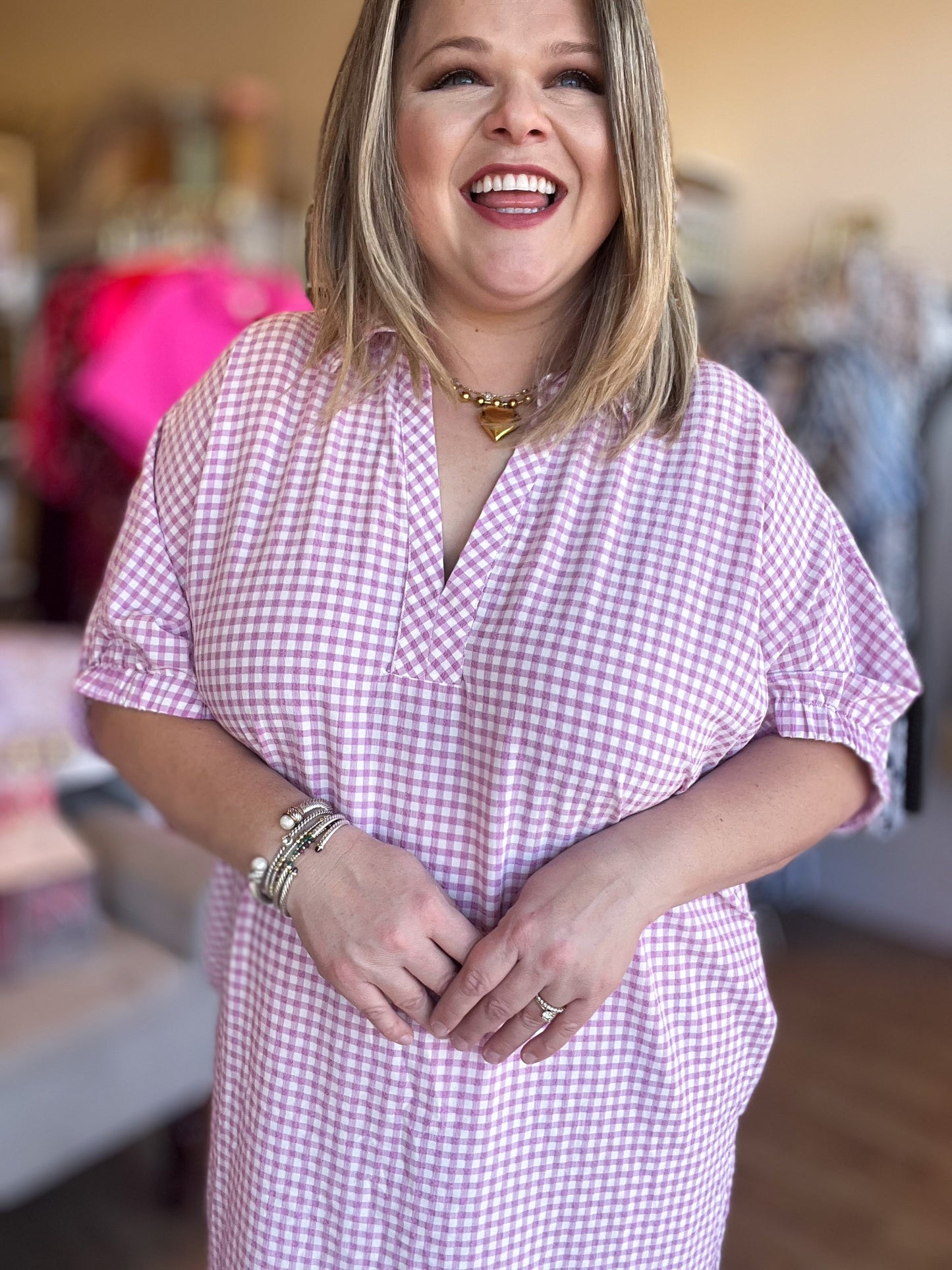Strawberry Fields Curvy Gingham Midi Dress