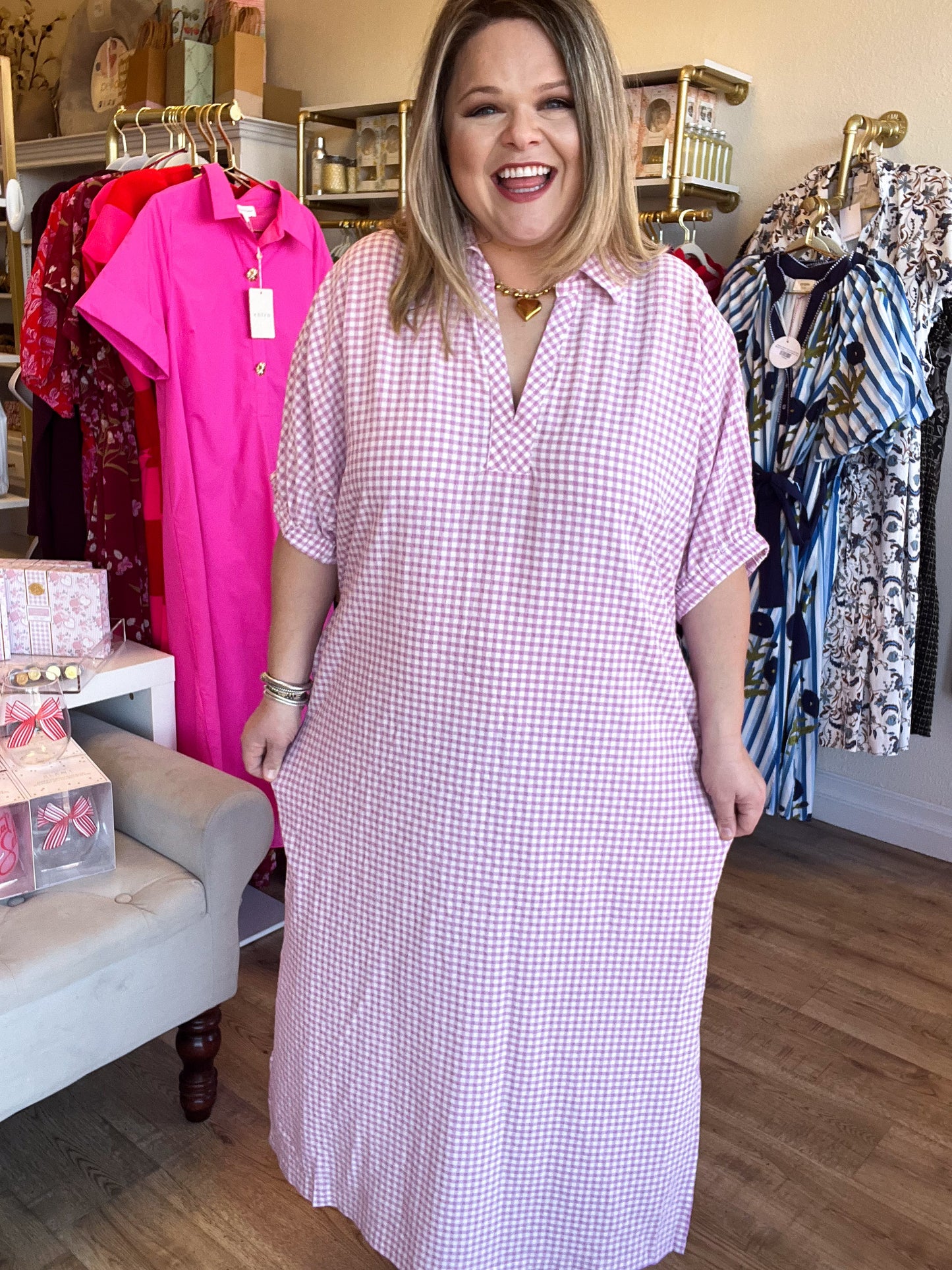 Strawberry Fields Curvy Gingham Midi Dress