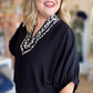Sugar Mama Curvy Black Dolman Top with Leopard Trim