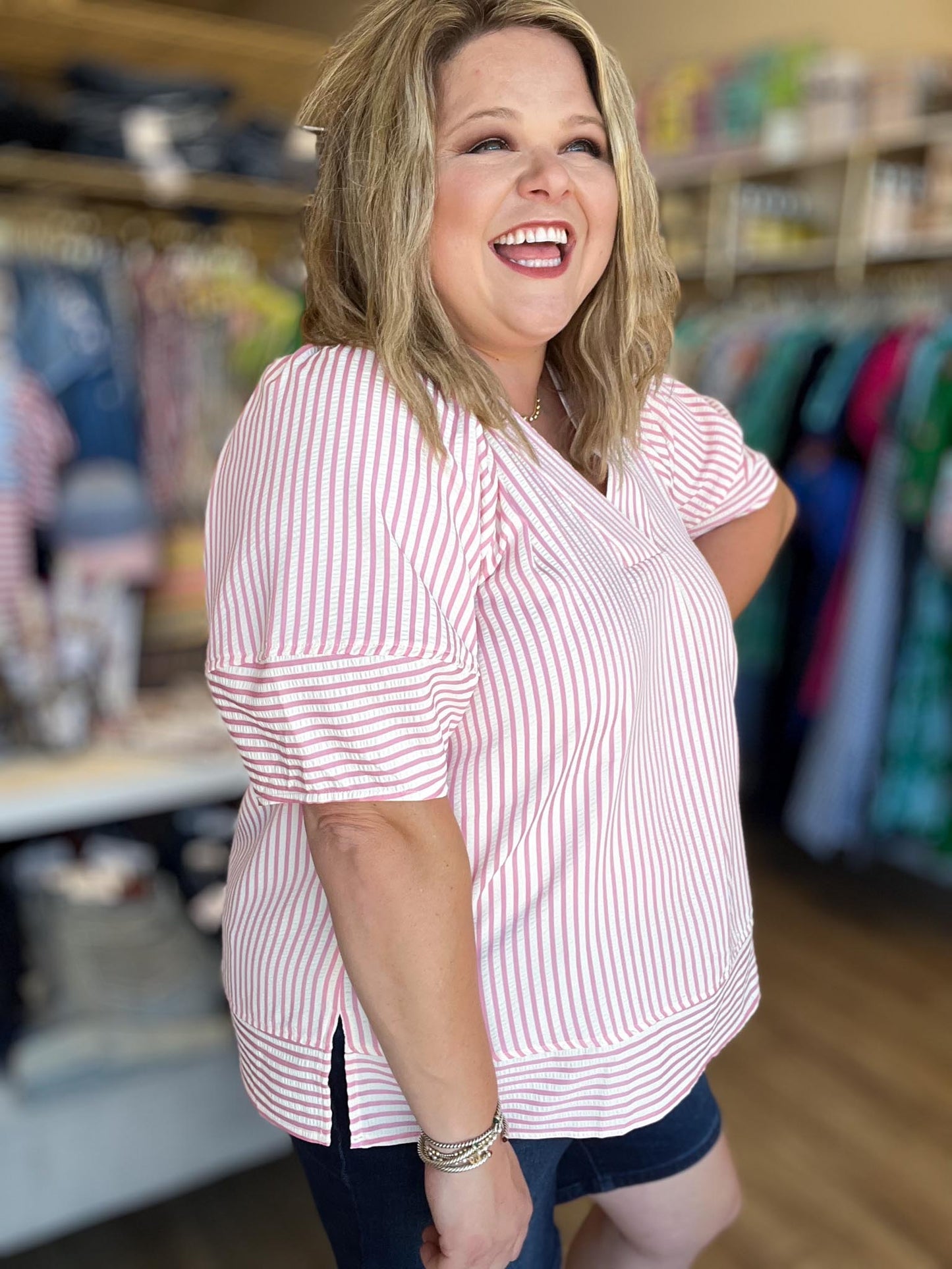 Summer Sweetheart Curvy Pink Stripe Top