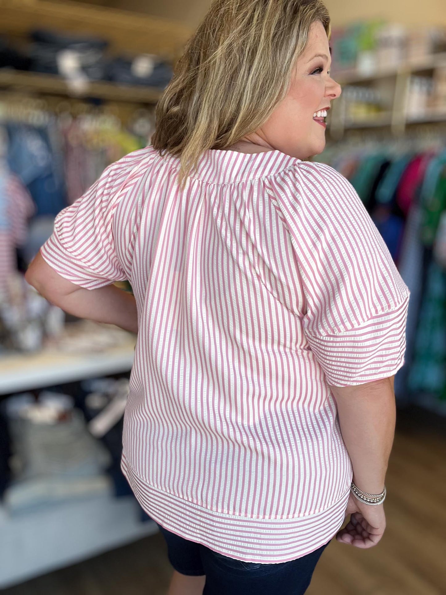 Summer Sweetheart Curvy Pink Stripe Top