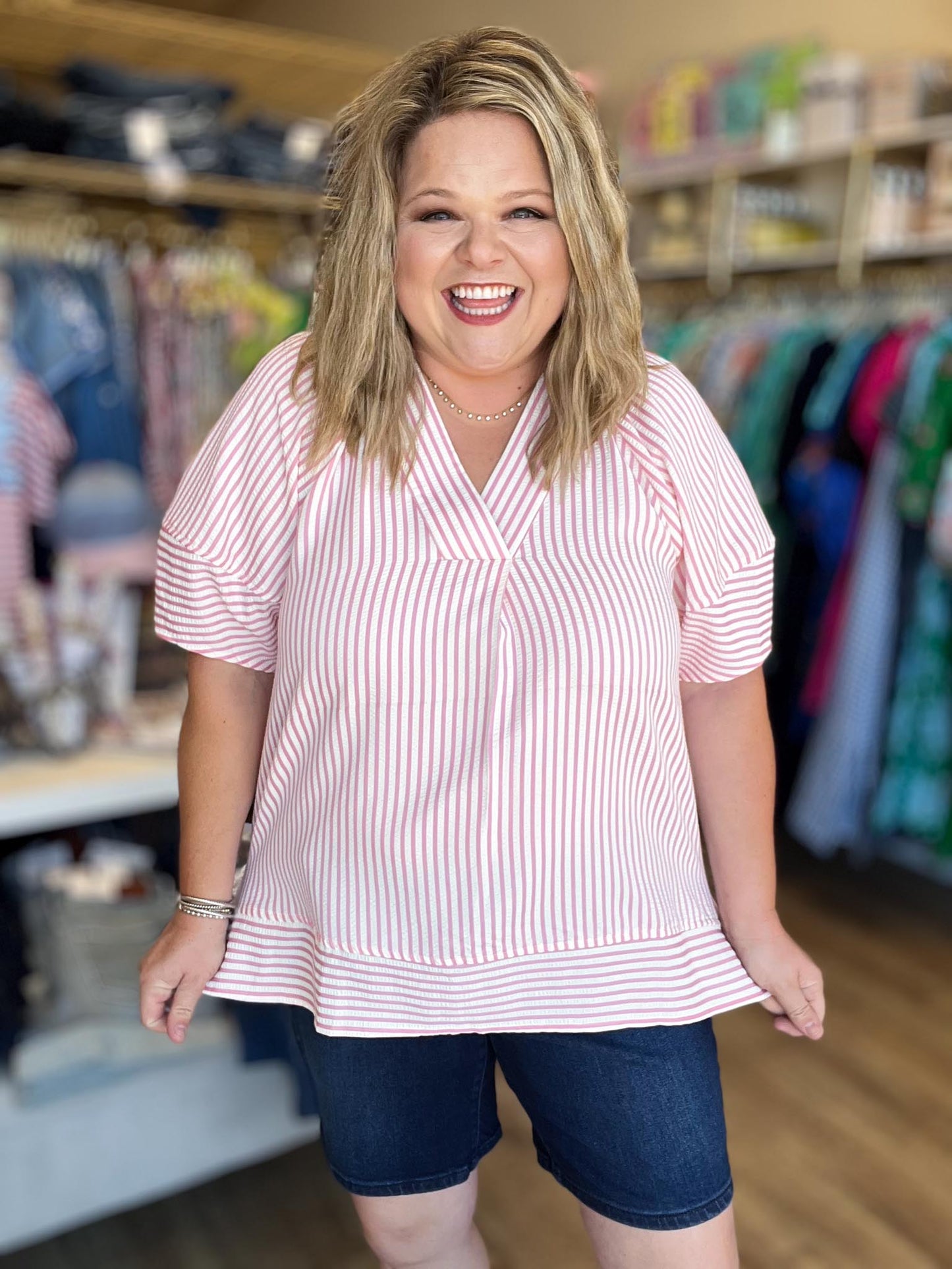 Summer Sweetheart Curvy Pink Stripe Top