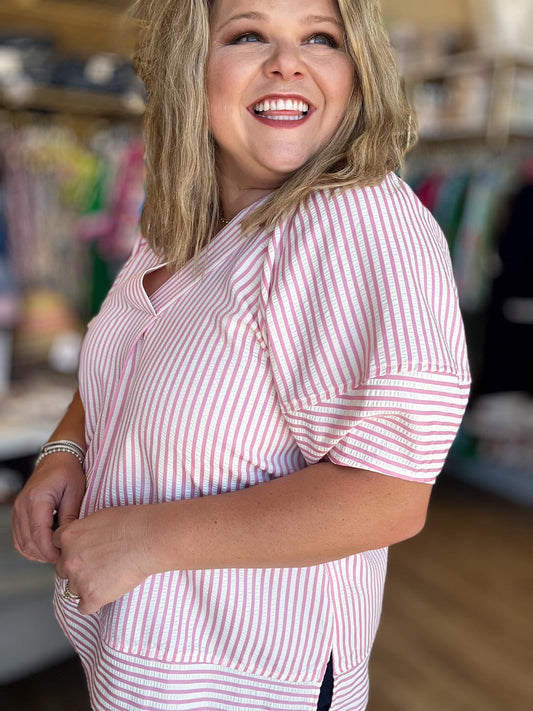 Summer Sweetheart Curvy Pink Stripe Top