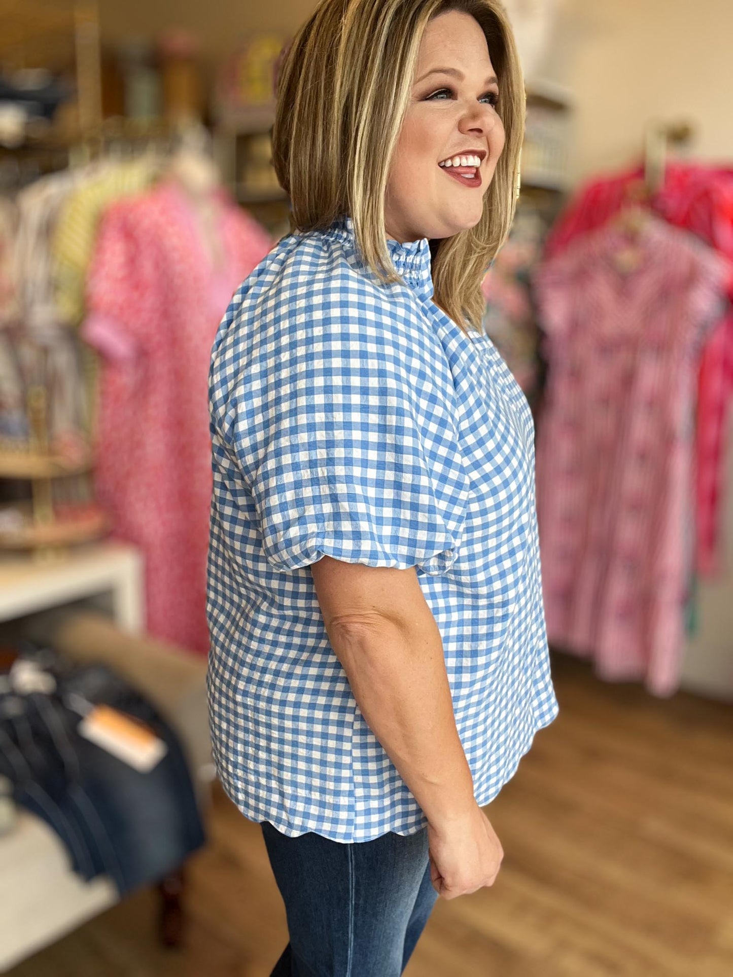 Sunday Stroll Curvy Blue Gingham Blouse