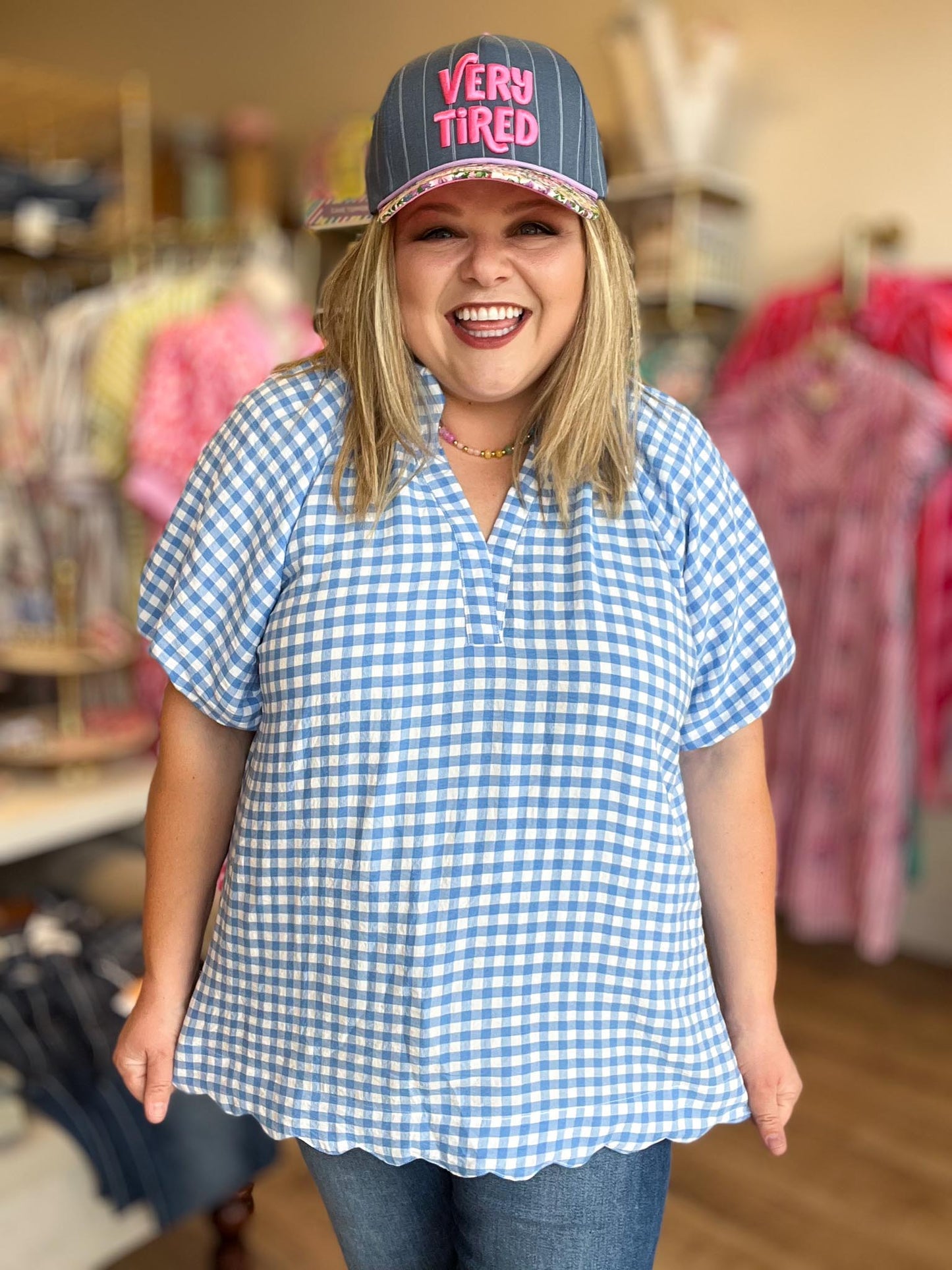Sunday Stroll Curvy Blue Gingham Blouse