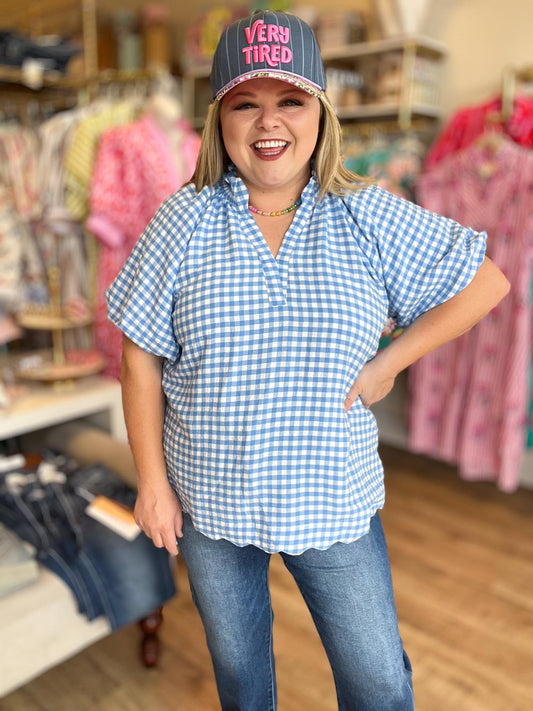 Sunday Stroll Curvy Blue Gingham Blouse