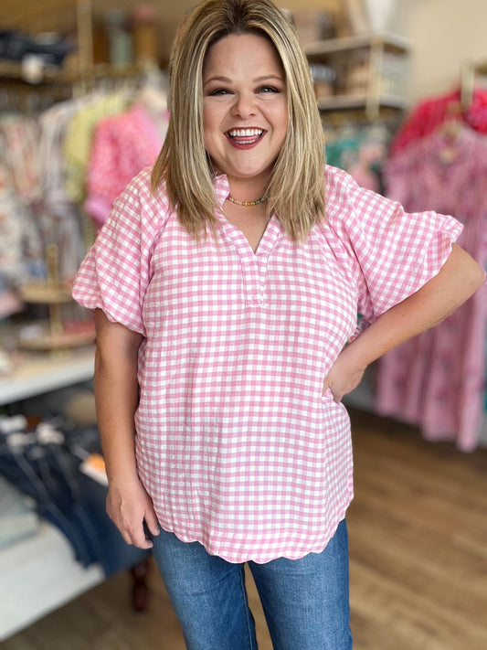 Sunday Stroll Curvy Pink Gingham Blouse