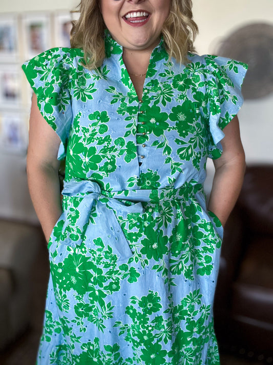 Sunday in Bloom Curvy Blue Floral Midi Dress