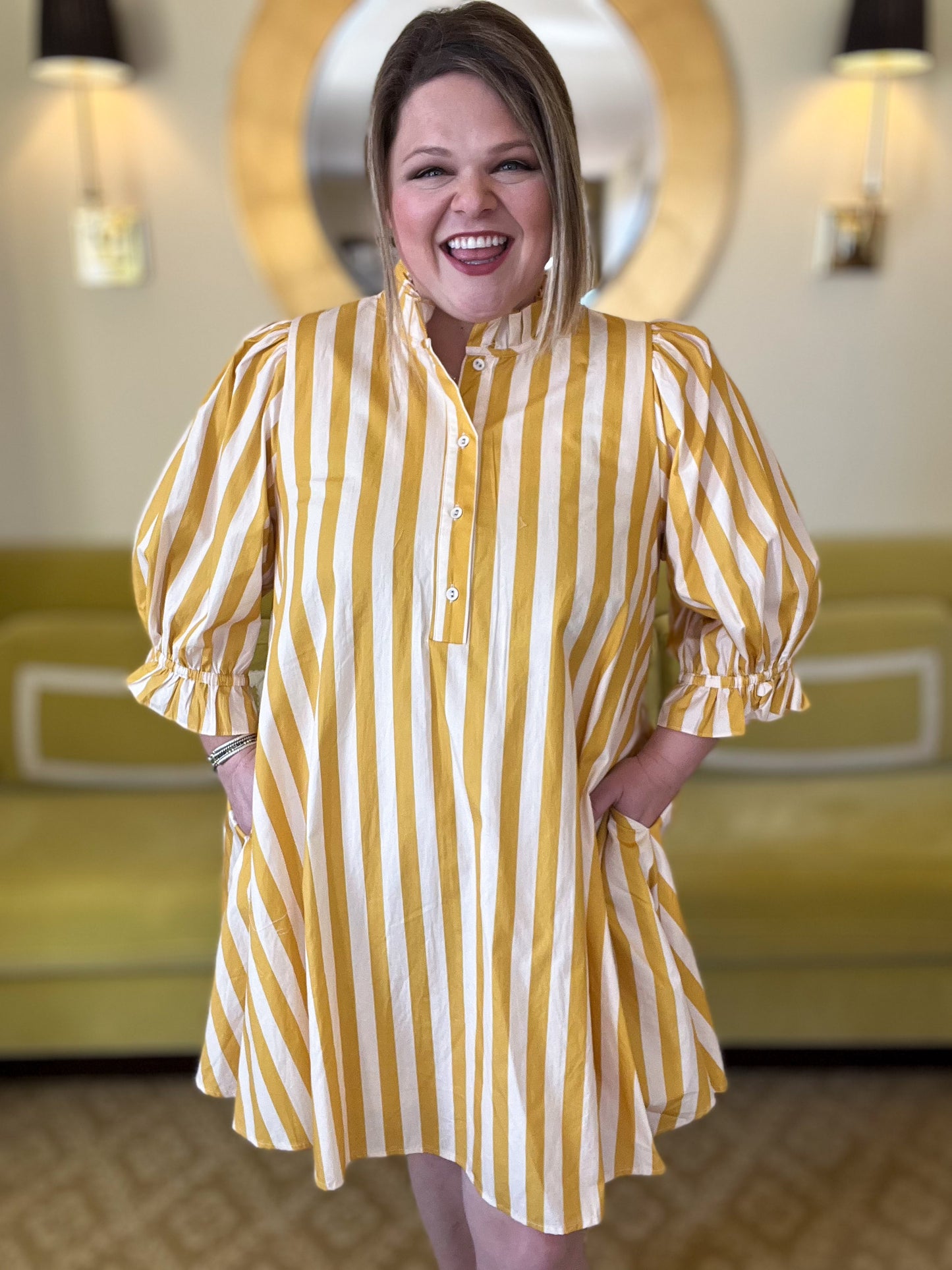 Sunshine Stroll Curvy Yellow Mini Dress