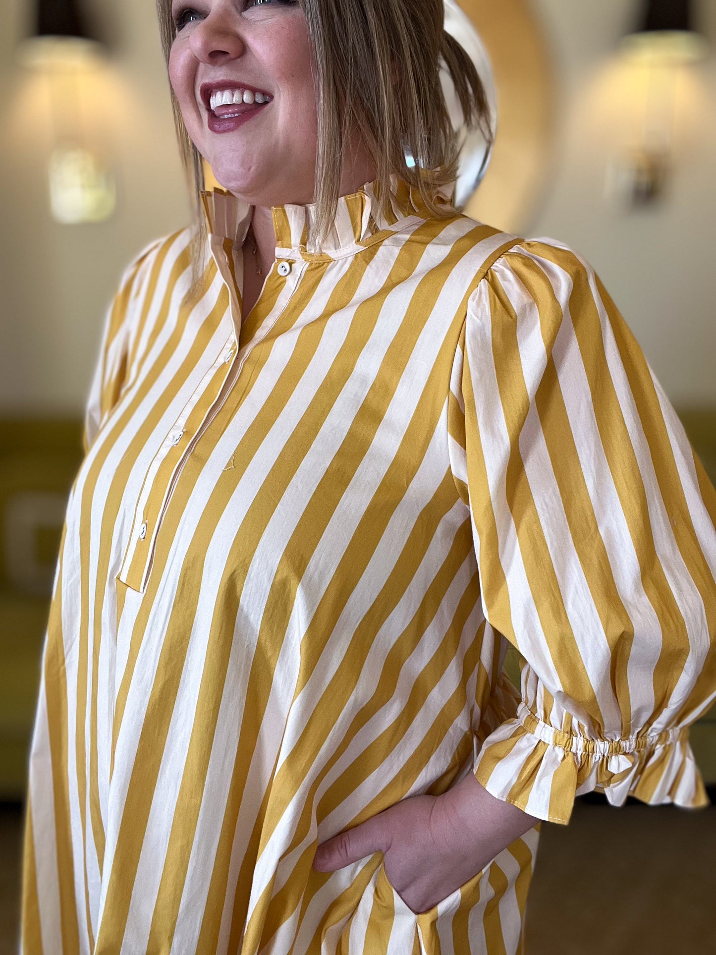 Sunshine Stroll Curvy Yellow Mini Dress