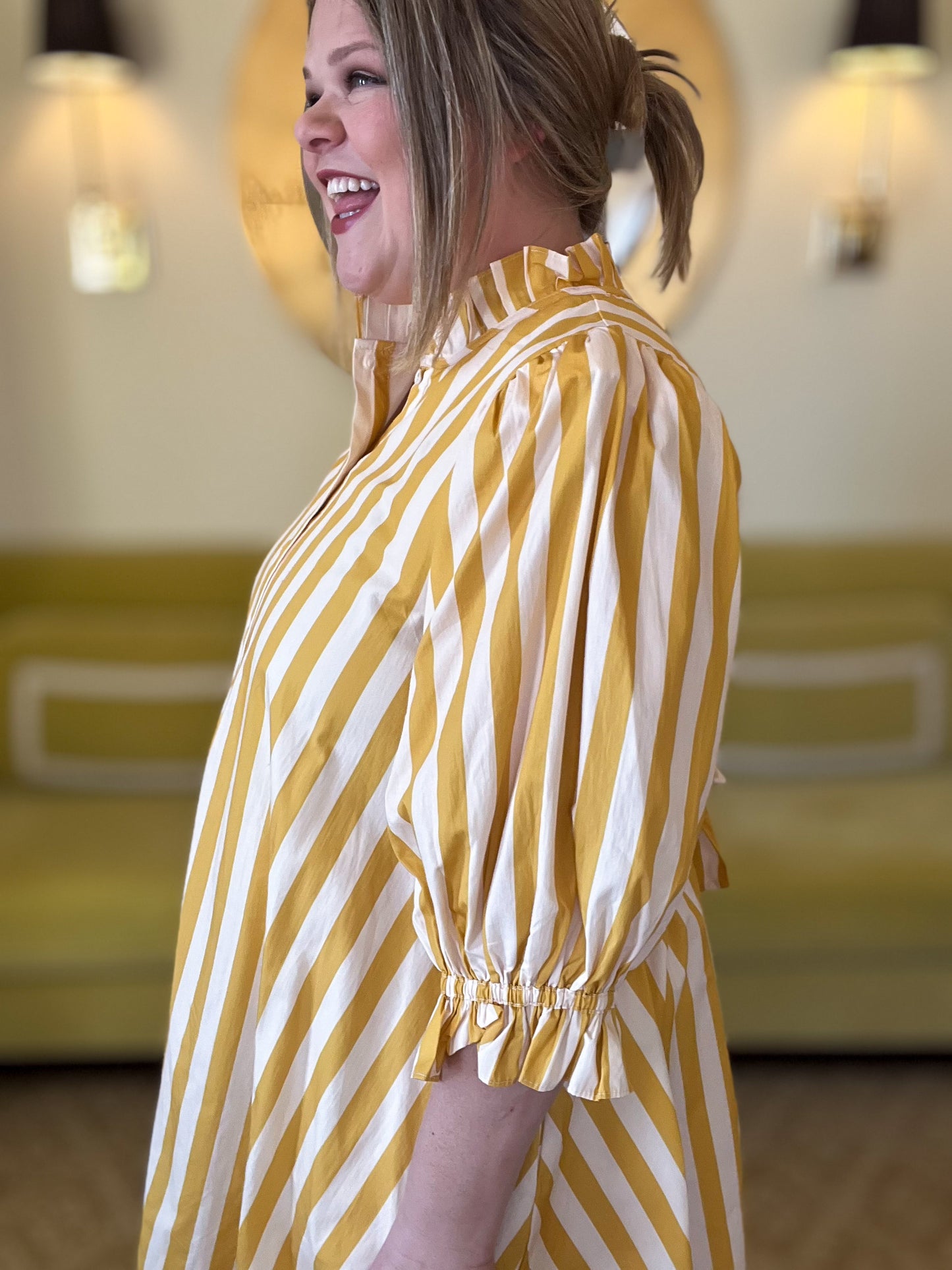 Sunshine Stroll Curvy Yellow Mini Dress