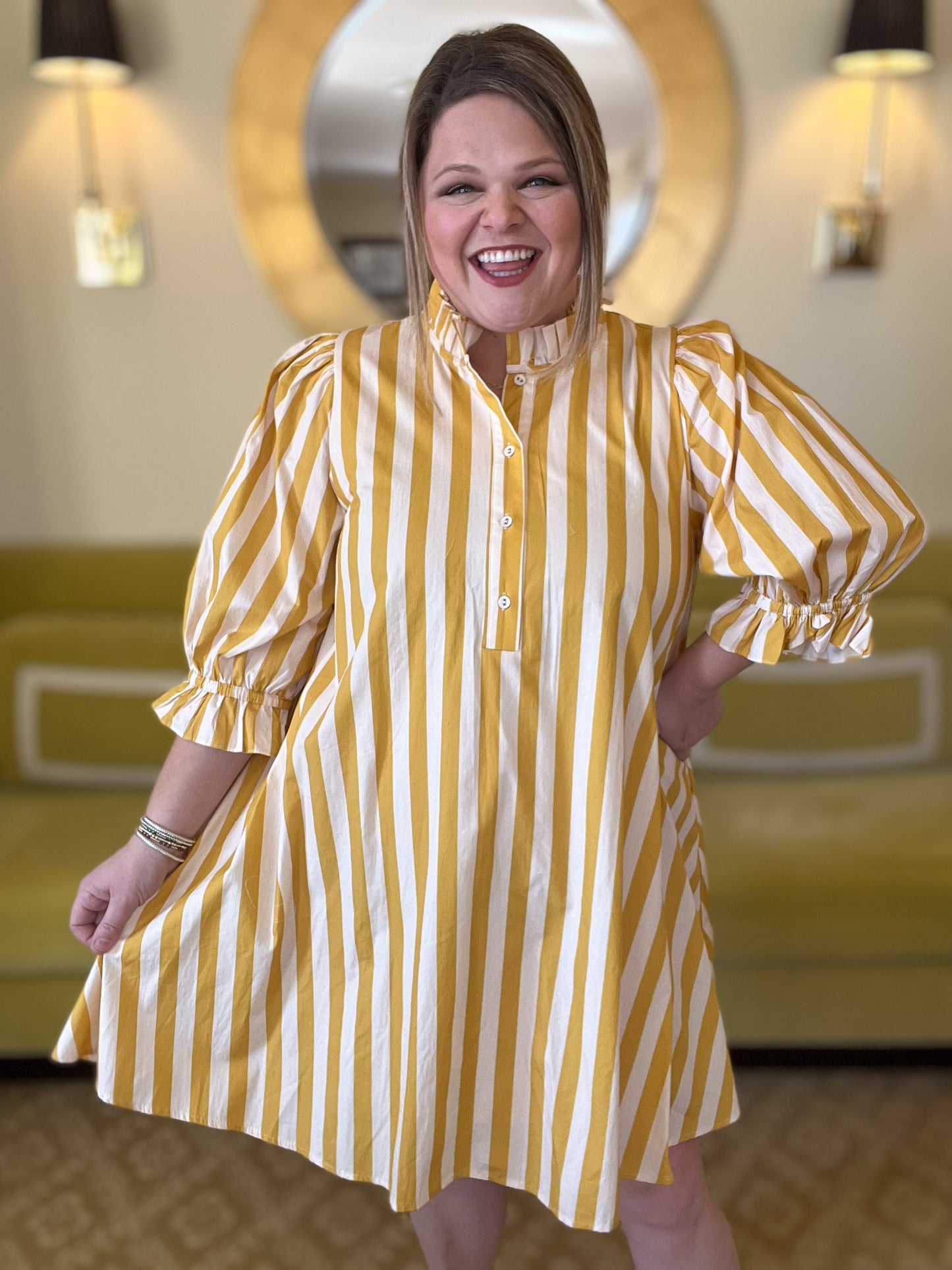 Sunshine Stroll Curvy Yellow Mini Dress