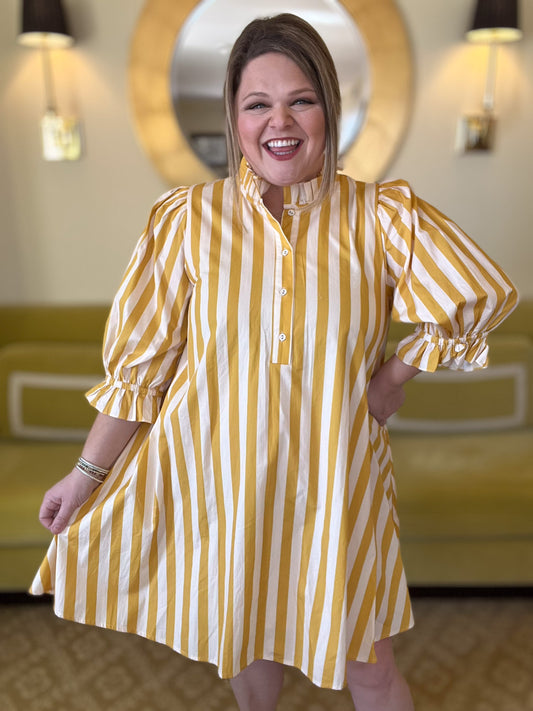 Sunshine Stroll Curvy Yellow Mini Dress