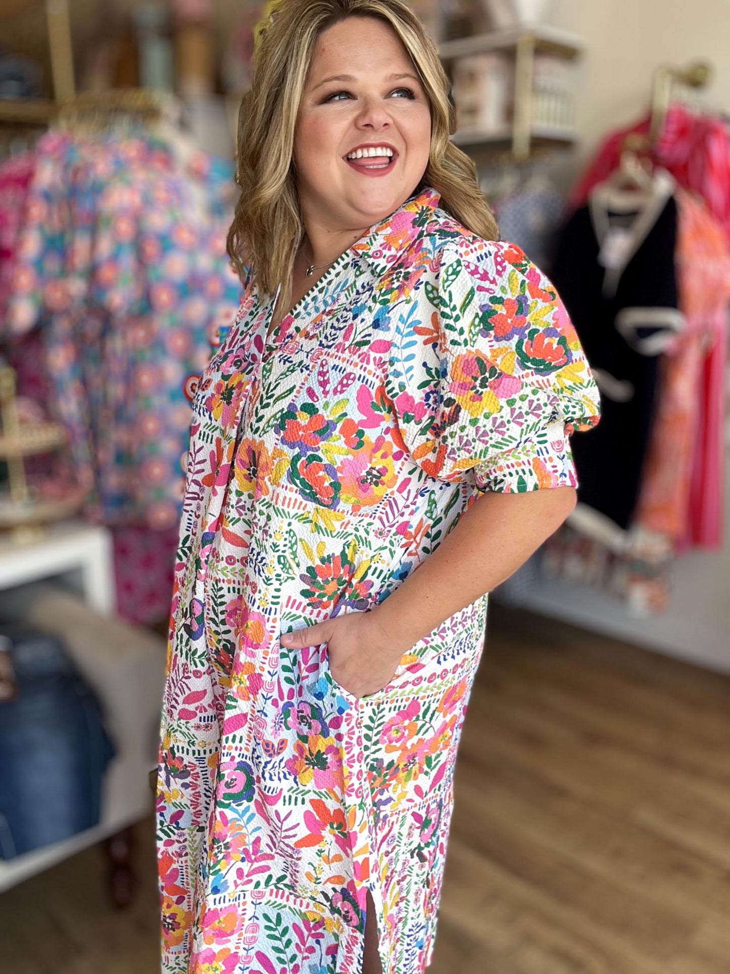 Sunshine & Sweetness Curvy Textured Midi Dress