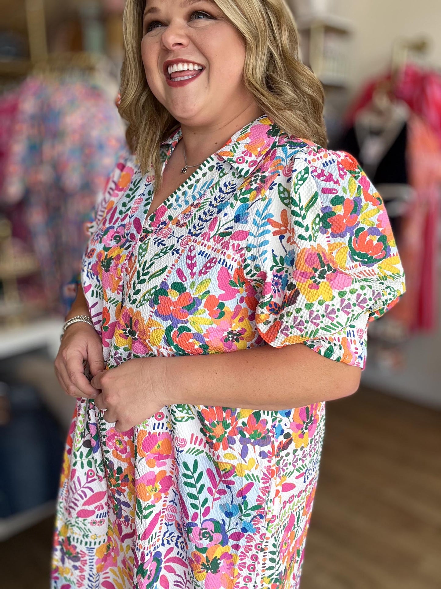 Sunshine & Sweetness Curvy Textured Midi Dress