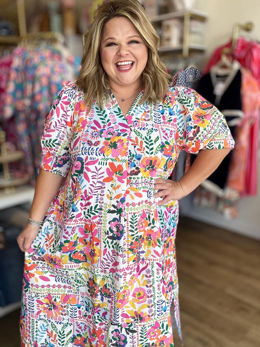 Sunshine & Sweetness Curvy Textured Midi Dress