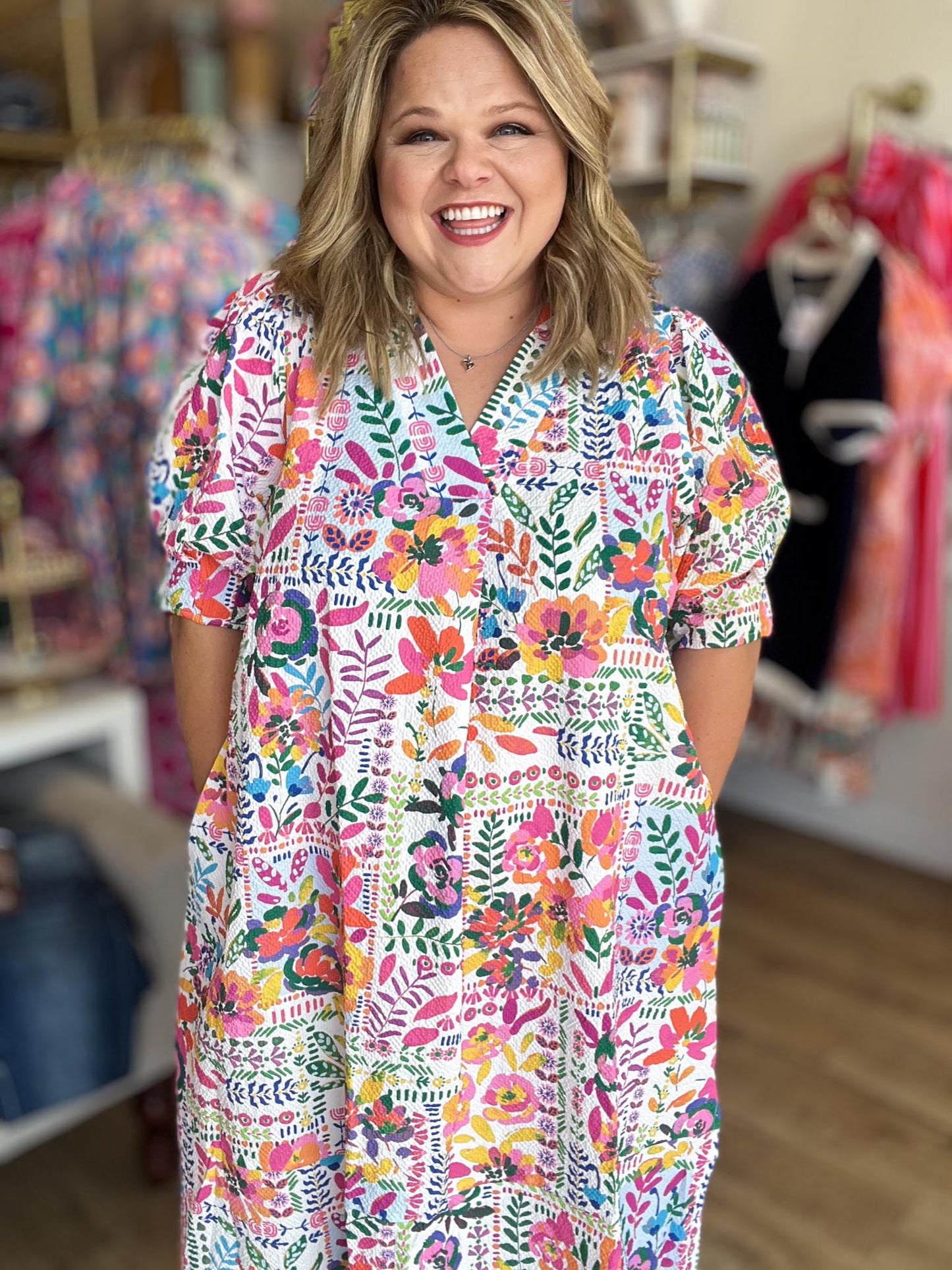 Sunshine & Sweetness Curvy Textured Midi Dress