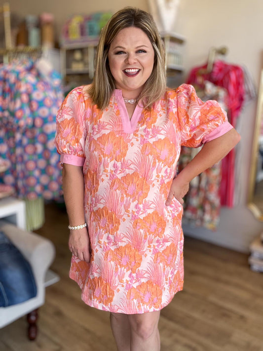 Sweet Celebration Curvy Peach Jacquard Mini Dress