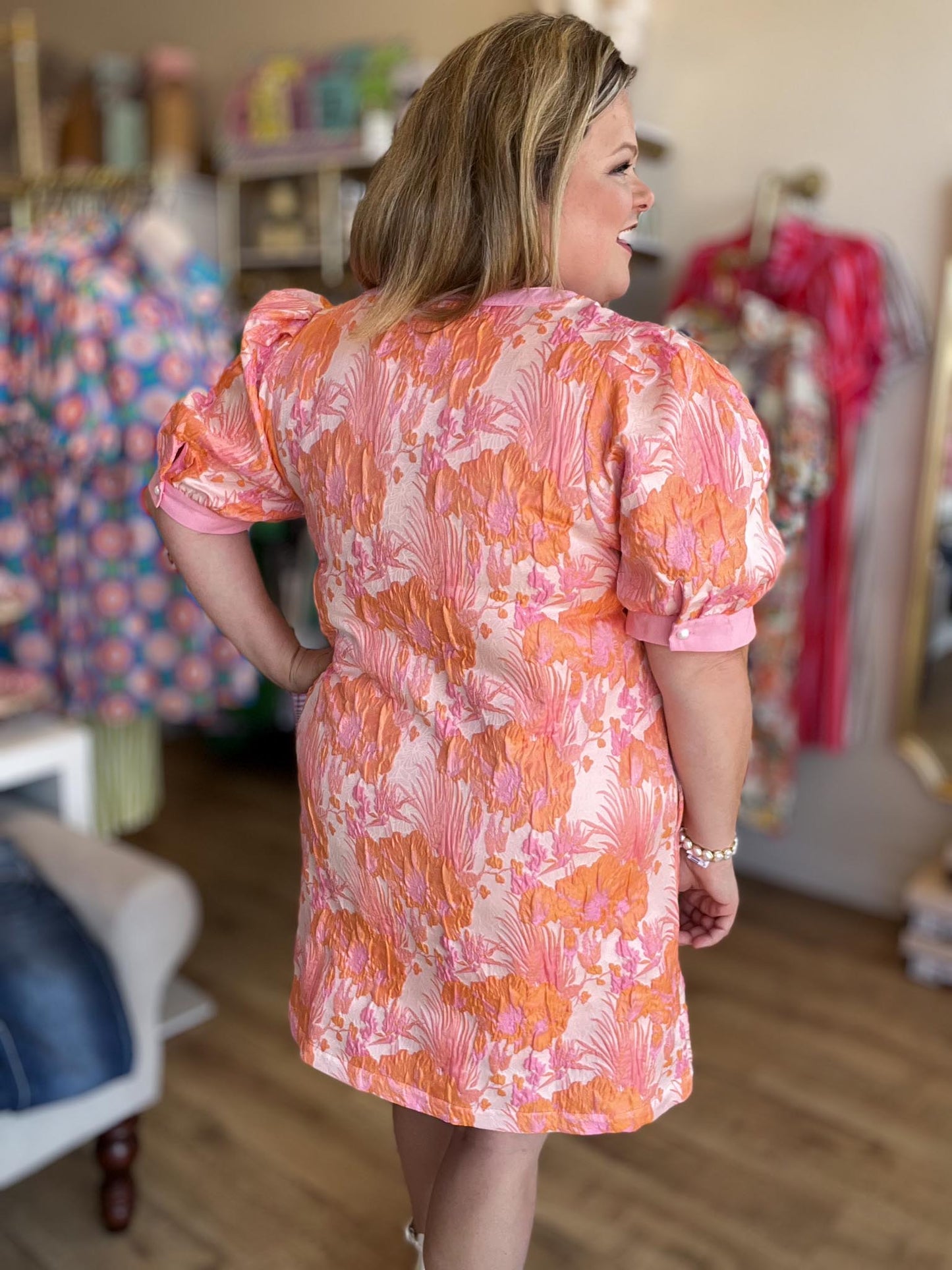 Sweet Celebration Curvy Peach Jacquard Mini Dress