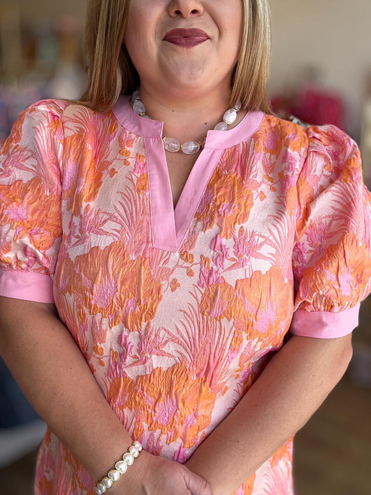 Sweet Celebration Curvy Peach Jacquard Mini Dress