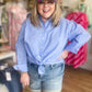 Sweet Land of the Free Curvy Blue Pinstripe Button Up