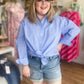 Sweet Land of the Free Curvy Blue Pinstripe Button Up