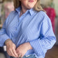 Sweet Land of the Free Curvy Blue Pinstripe Button Up