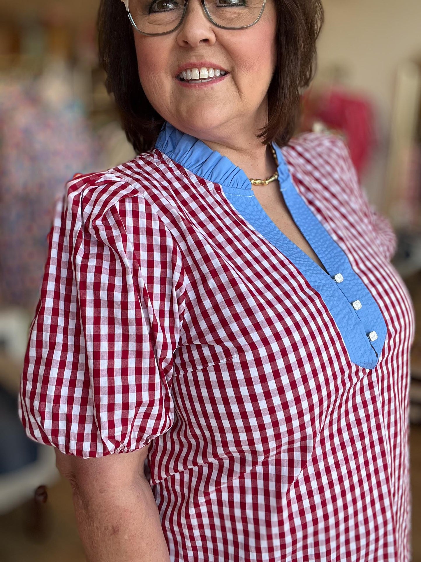 Sweet Tea & Sunshine Curvy Red Gingham Top