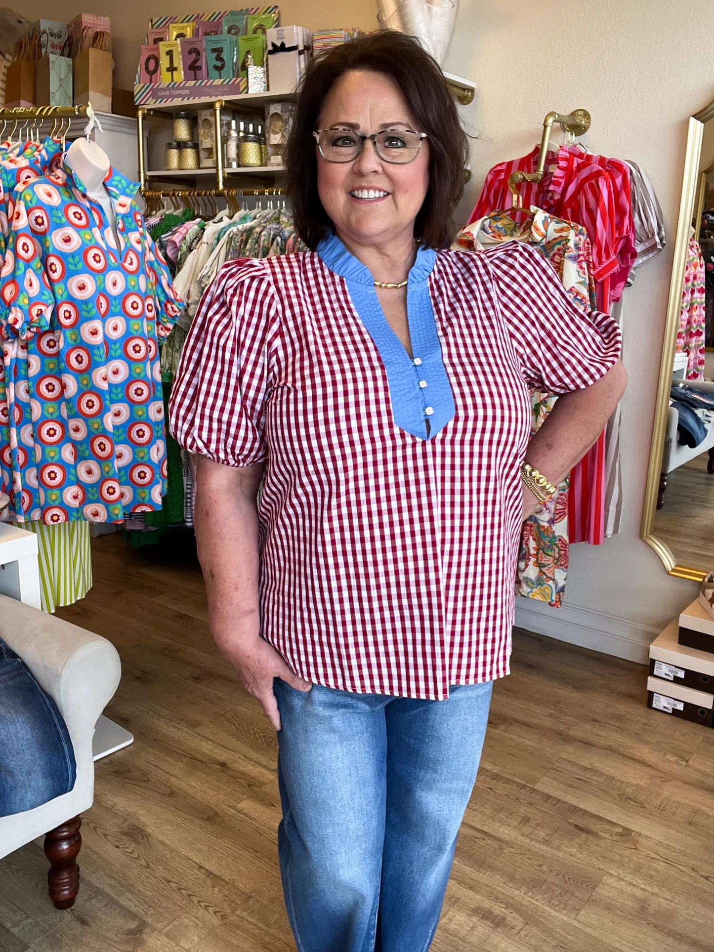 Sweet Tea & Sunshine Curvy Red Gingham Top