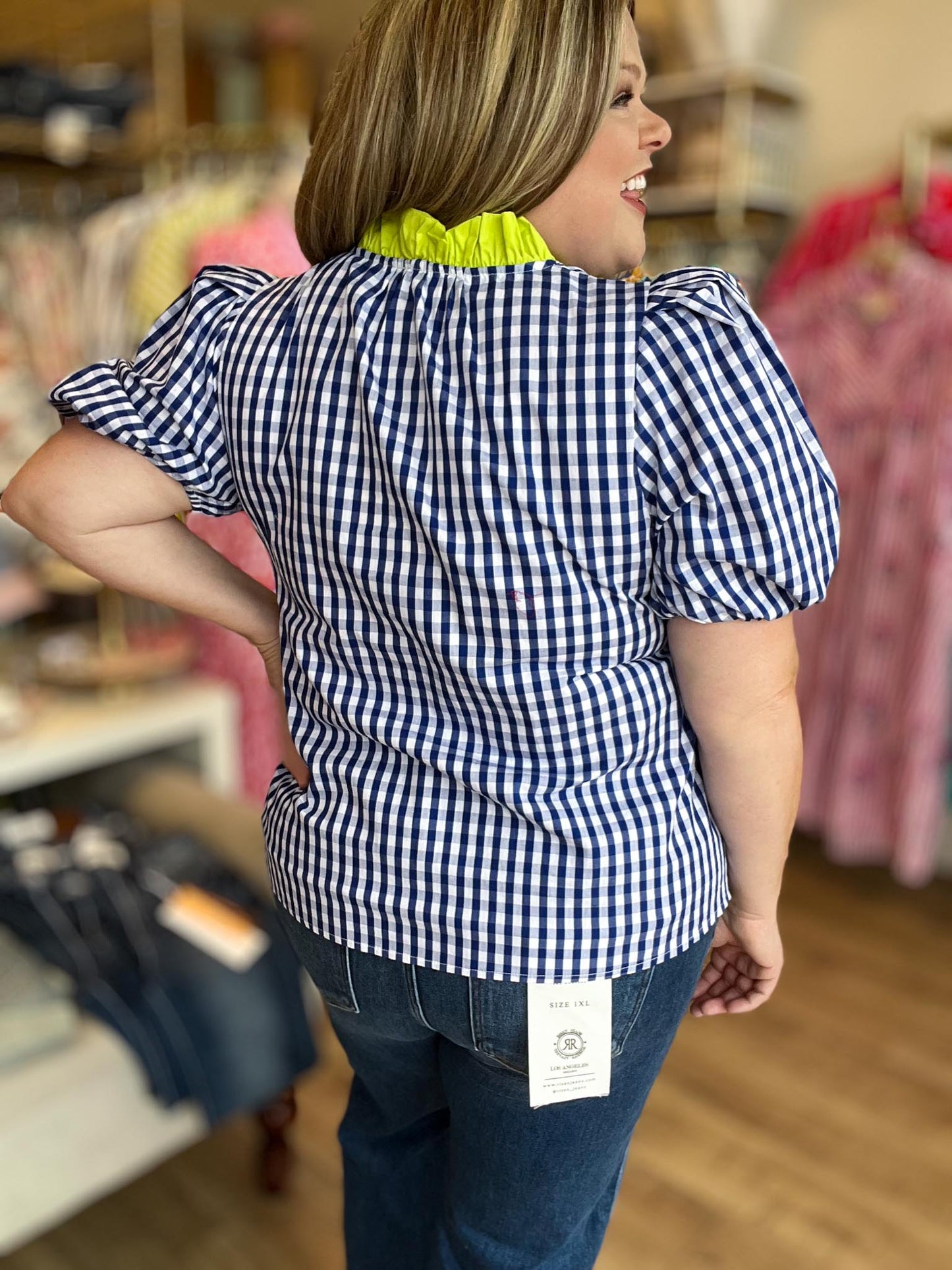 Sweet Tea & Sunshine Top Curvy Blue Gingham Top