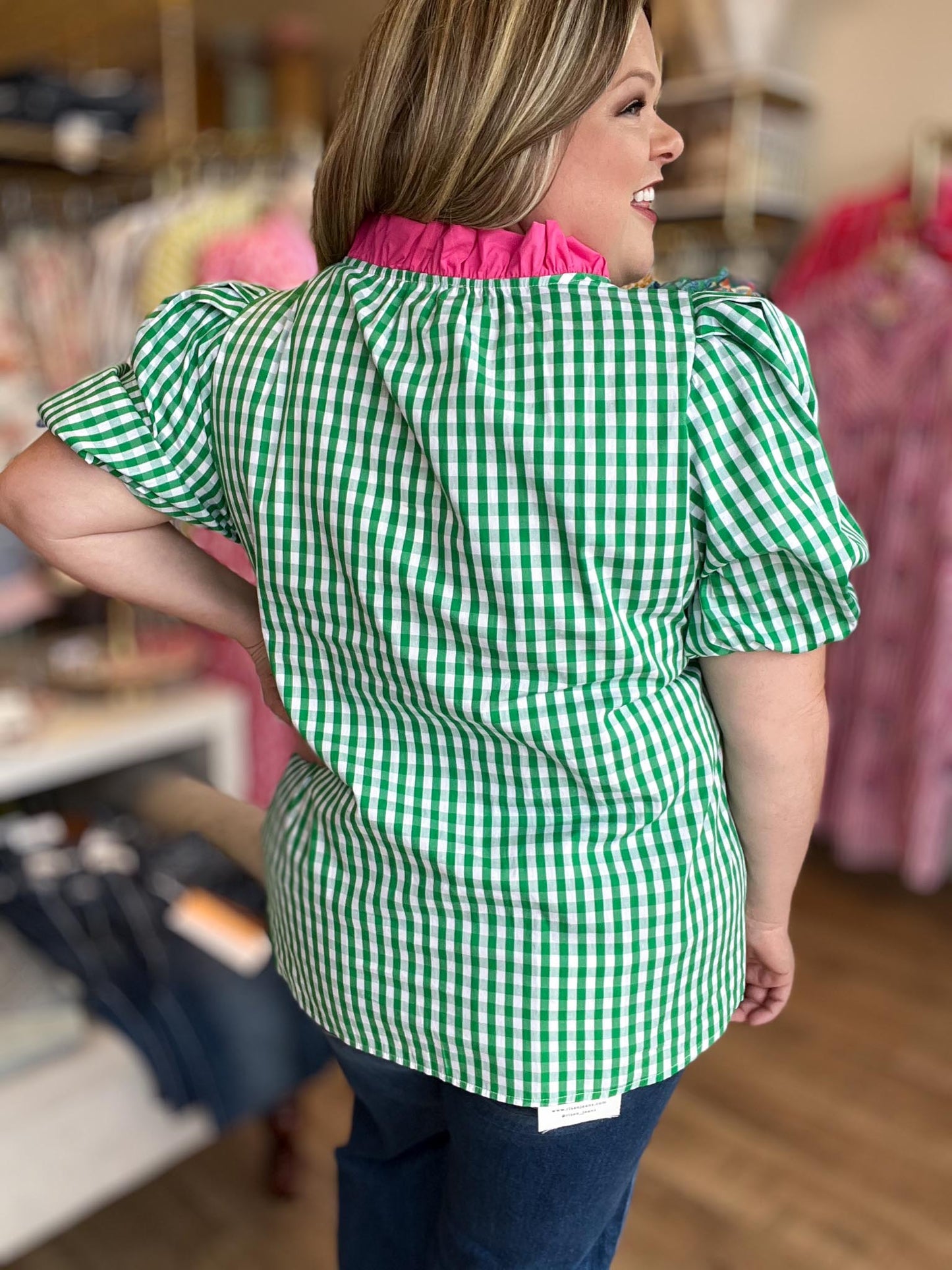 Sweet Tea & Sunshine Top Curvy Green Gingham Top