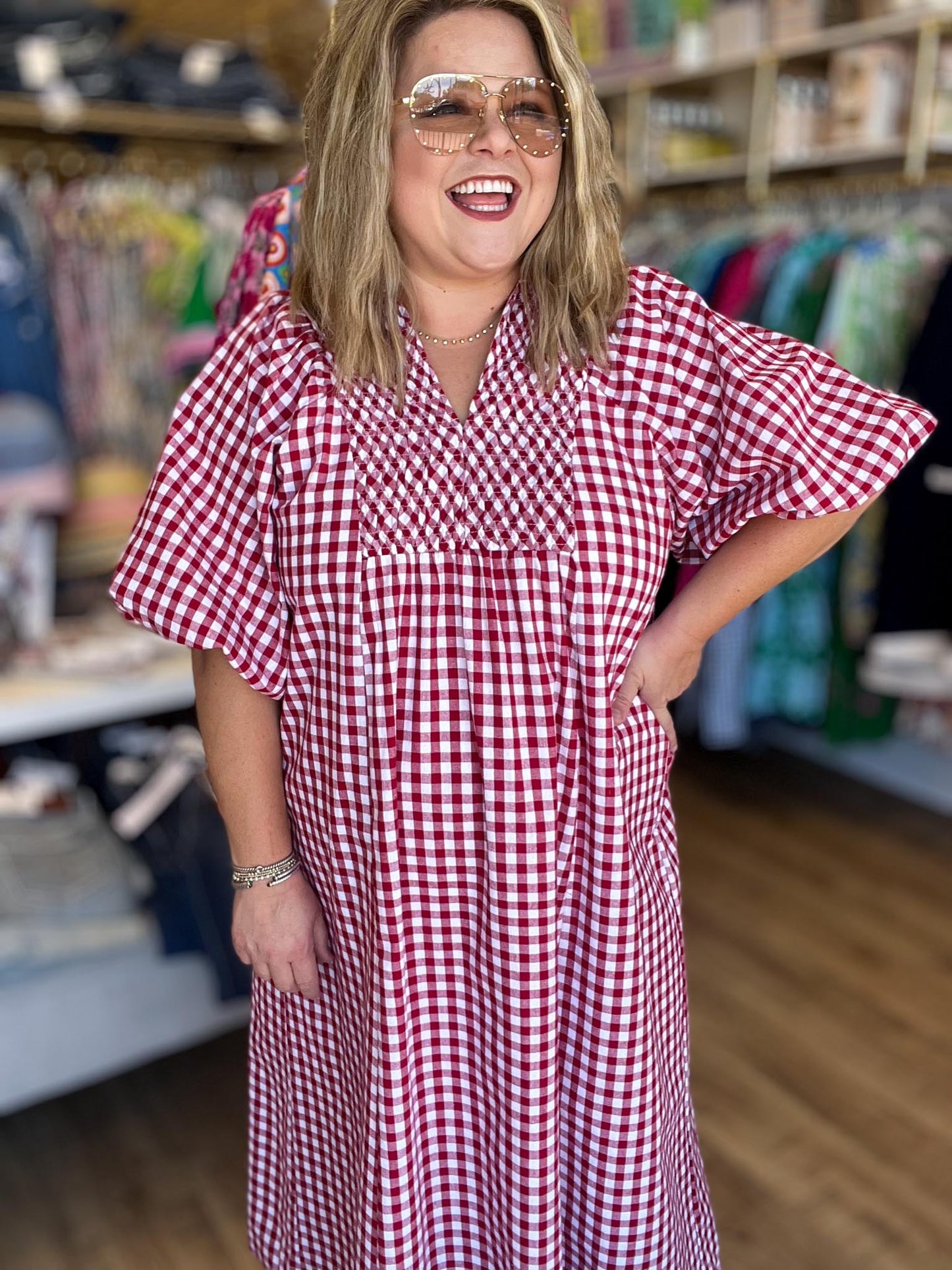 Sweet as Freedom Curvy Red Gingham Midi Dress