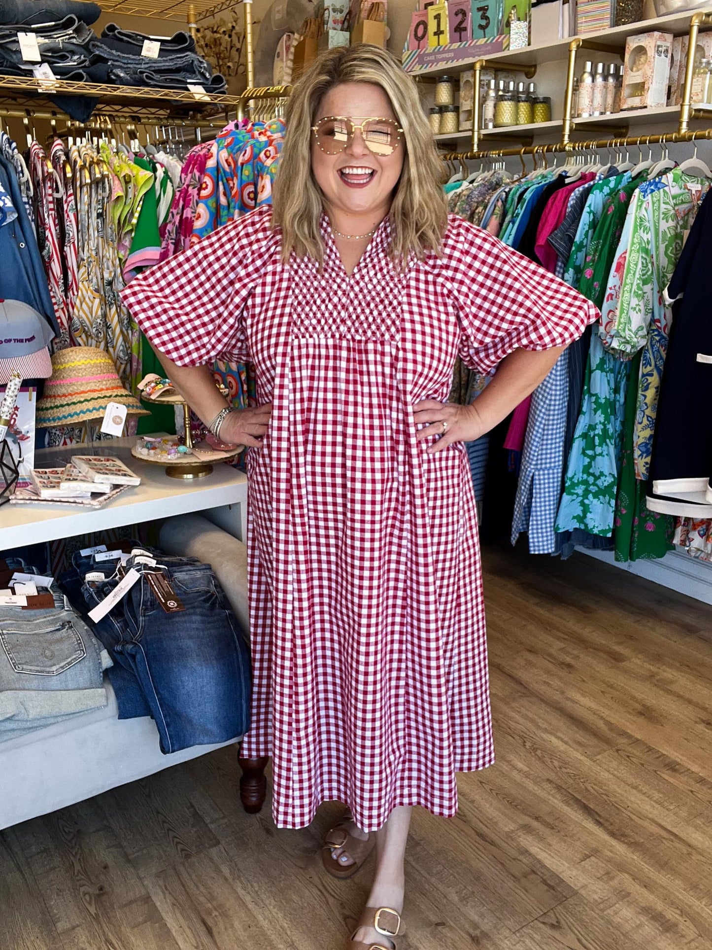Sweet as Freedom Curvy Red Gingham Midi Dress